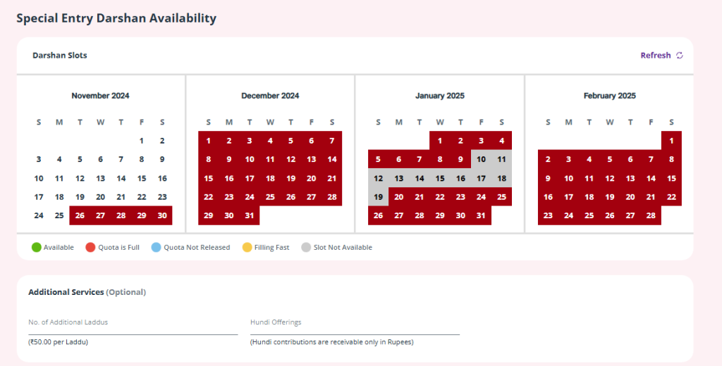 Special Entry Darshan Booking Slots